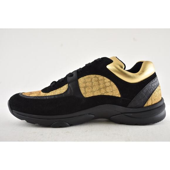 Chanel 19A Mens Black Gold Croc Suede CC Logo Low Top Trainer Sneaker 44 11 - Picture 11 of 14